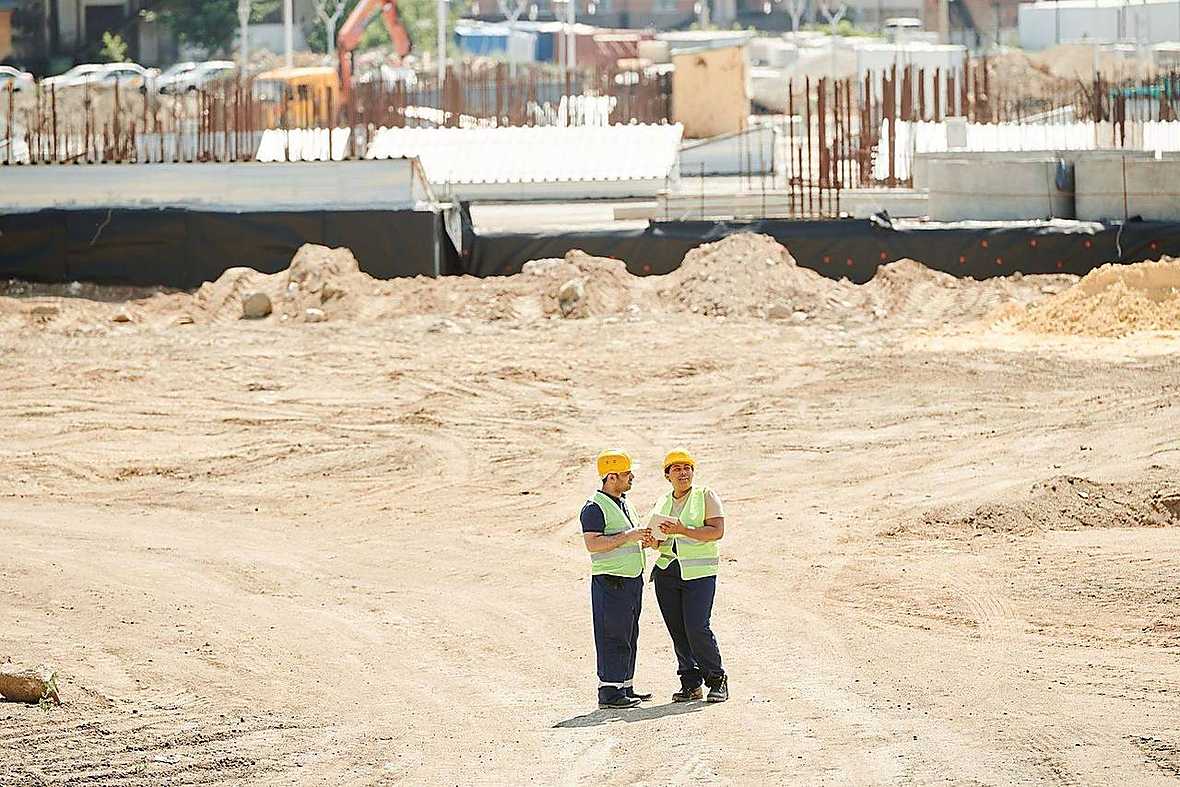 Construction workers on a building site